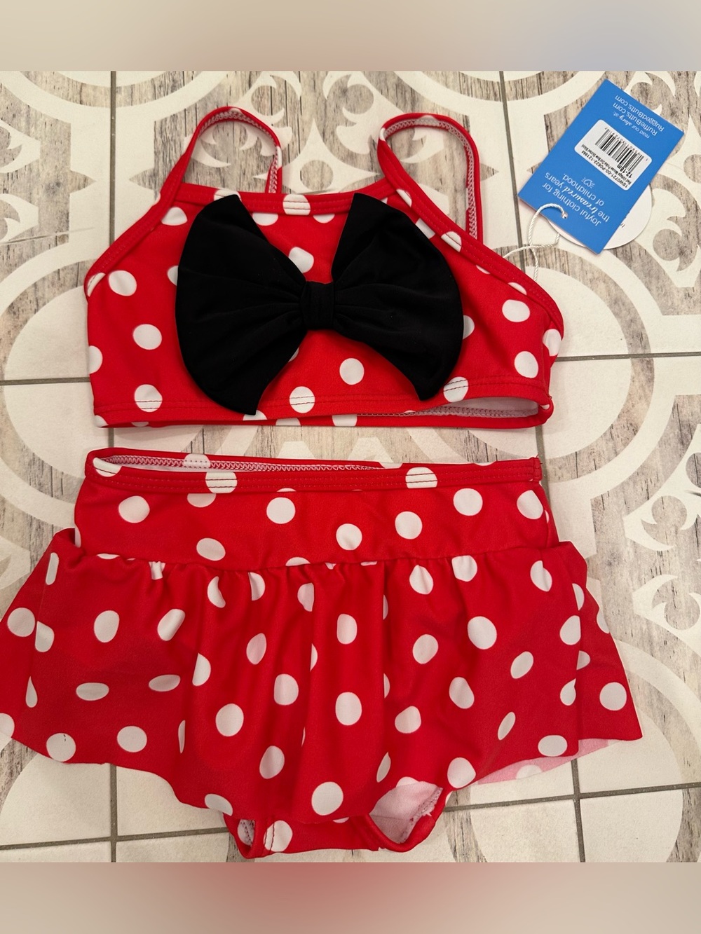 Ruffle Butts Red Polka Dot Mouse Bow Skirted 2-Piece Swimsuit NWT 12-18m